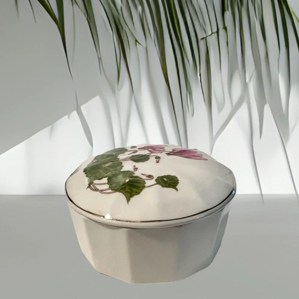 Vintage Otagiri Cyclamen Porcelain Trinket/Ring Box